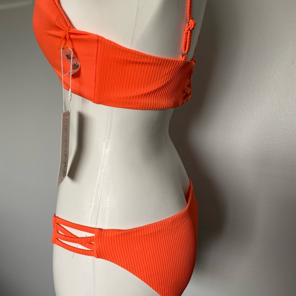 TiniBikini Orange Ribbed Two-Piece Swim Set - Picture 5 of 7
